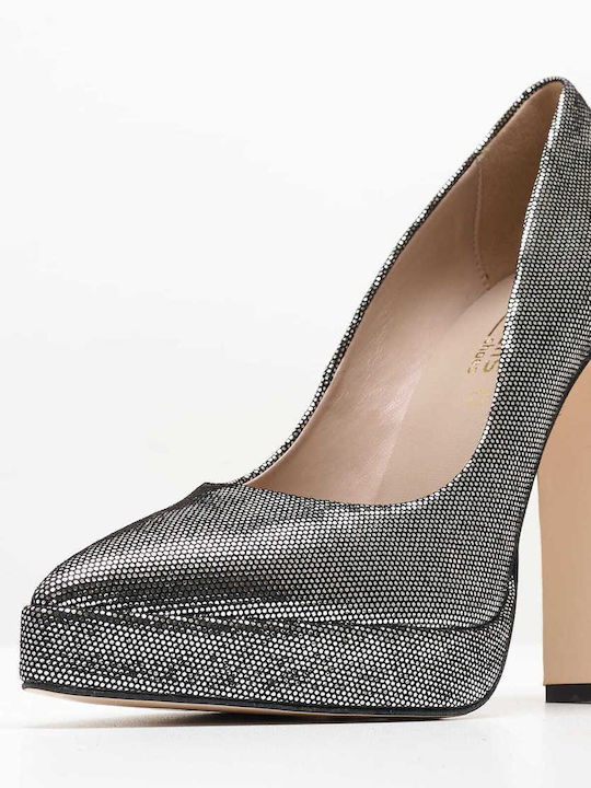 Mortoglou Leather Silver Heels