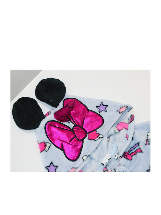 Disney Kids' One-piece Pajamas Winter Fleece Light Blue Minnie Mouse