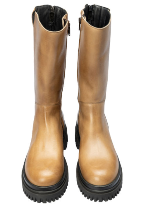 Leder Stiefeletten Damen Beige