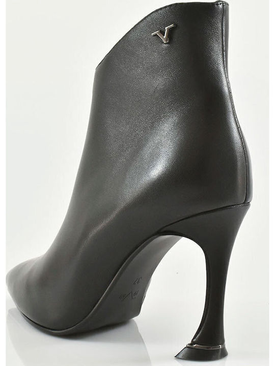 Leather Women's Ankle Boots with High Heel Black