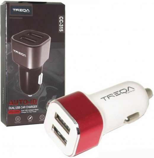 Treqa Auto-Ladegerät 3.1A mit Anschlüssen: 2xUSB Silber Farbe