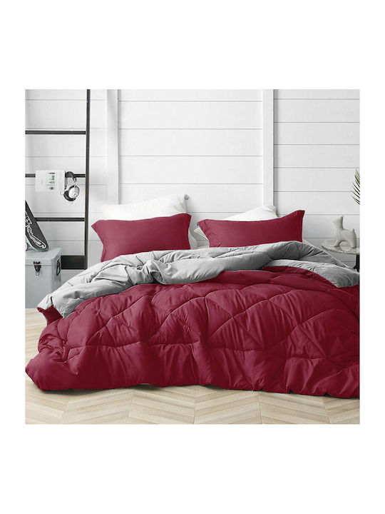 Saray Home Πάπλωμα Υπέρδιπλο με Γέμιση Microfiber 240x220εκ. Γκρι - Μπορντό 180 GSM