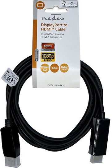 Nedis Cable DisplayPort male - DisplayPort male 2m Μαύρο (CCGL37100BK20)