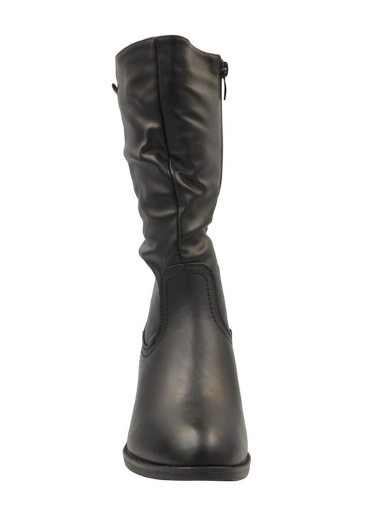 Blondie Synthetic Leather Medium Heel Women's Boots with Zipper Black