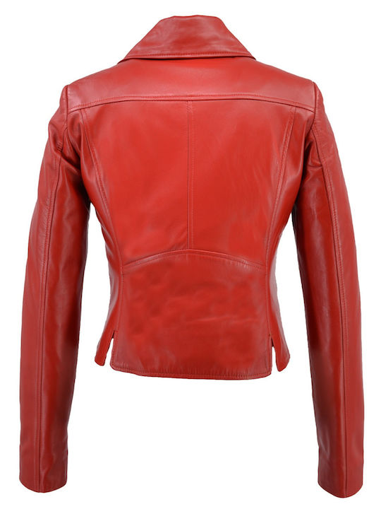 Women's Short Lifestyle Leather Jacket for Winter Red