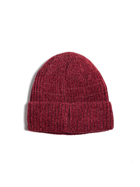 District75 Beanie Unisex Căciulă cu Tricotaj Rib în culoarea Burgundy