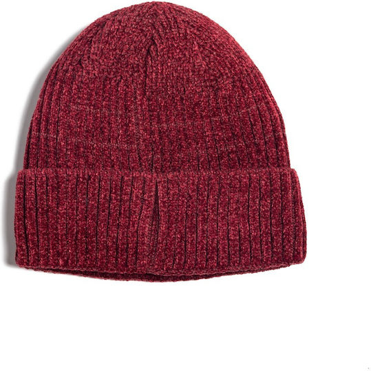 Ribbed Beanie Cap Burgundy