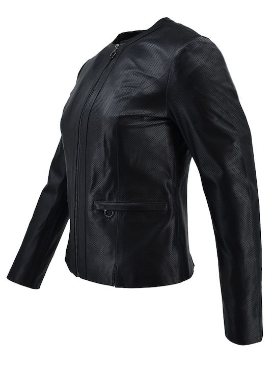 Dermatina 100 Women's Short Lifestyle Leather Jacket for Winter Black