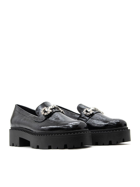 Lackleder Damen Mokassins in Schwarz Farbe