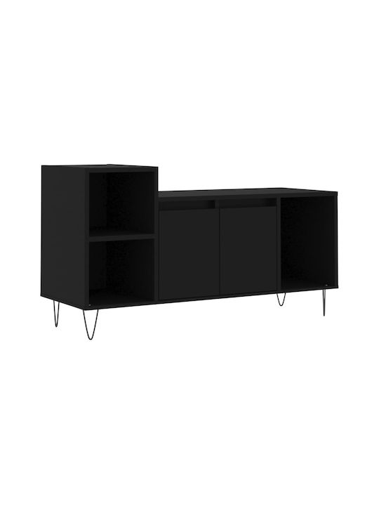 TV Stand Wooden Black Velvet-Black Metal L100xW35xH55cm