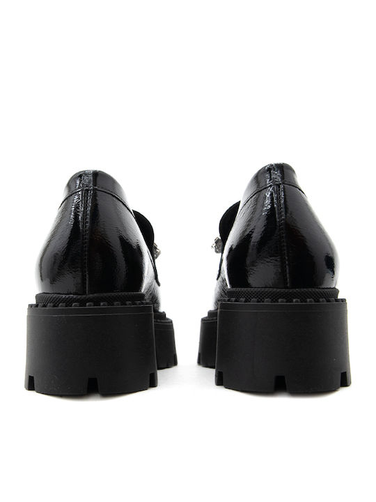 Lackleder Damen Mokassins in Schwarz Farbe