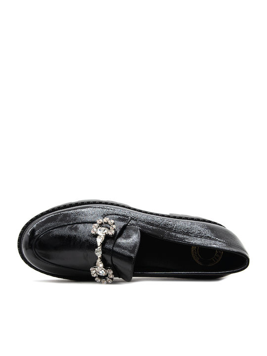 Lackleder Damen Mokassins in Schwarz Farbe