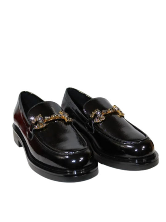 Lackleder Damen Mokassins in Schwarz Farbe