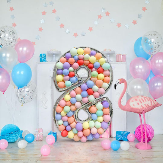 Composition with 101 Balloons Silver Numbers 8 165cm