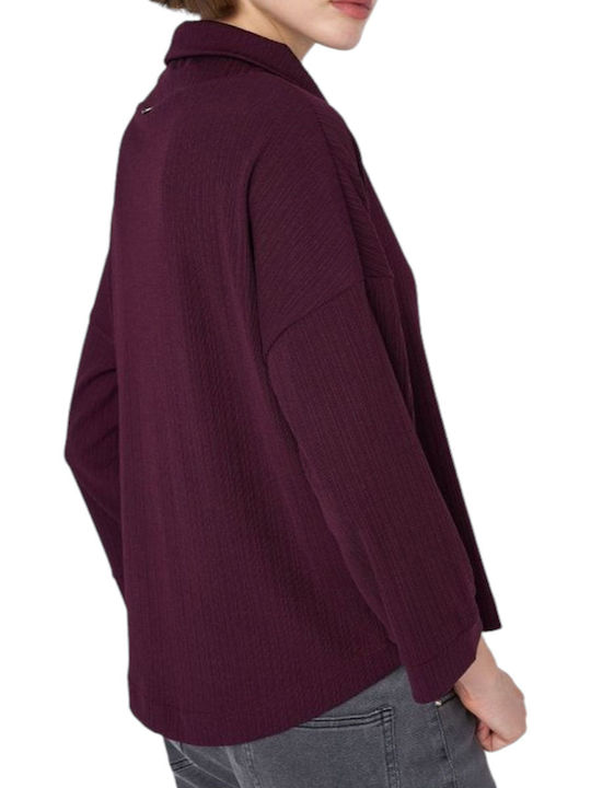 Ale - The Non Usual Casual Damen Bluse Langärmelig Drapierung Burgundisch