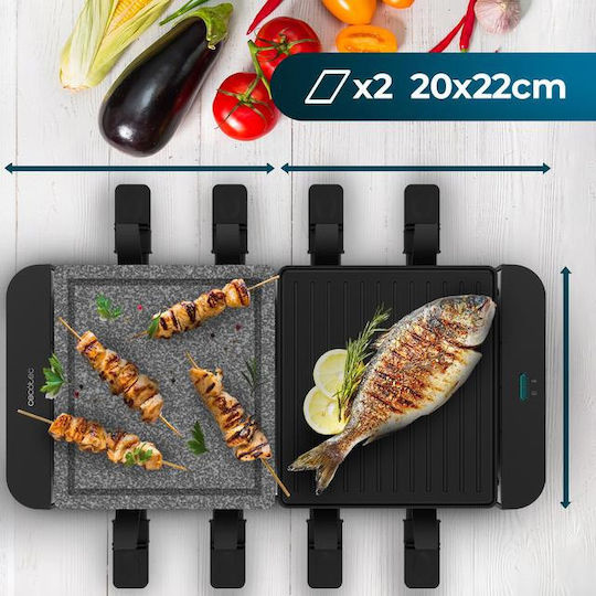 Cecotec Cheese&grill 16000 Inox Mixgrill Επιτραπέζια Ηλεκτρική Ψησταριά Raclette Λείας και Αυλακωτής Πλάκας 1400W Ανοξείδωτη με Ρυθμιζόμενο Θερμοστάτη 22x20εκ.