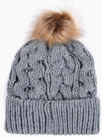 Penshaw Pom Pom Beanie Unisex Beanie Gestrickt in Gray Farbe