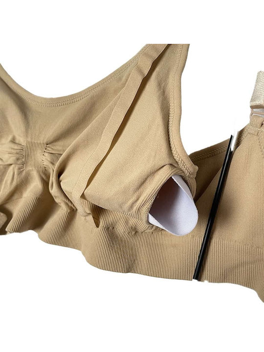 Ouno Maternity & Nursing Sports Bra with Clips Beige