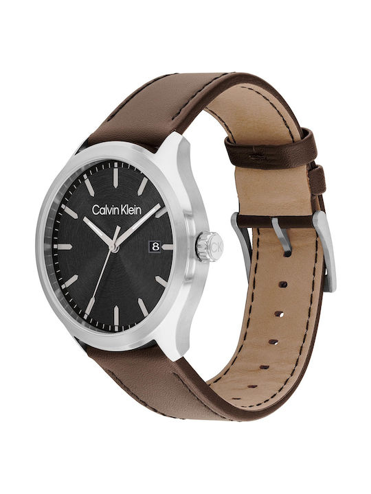 Calvin Klein Watch Chronograph Battery with Brown Leather Strap