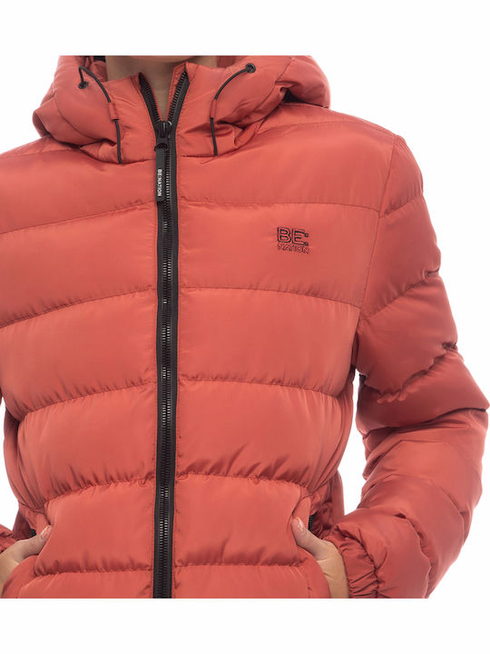 Κοντό Γυναικείο Puffer Μπουφάν για Χειμώνα Pastel Red