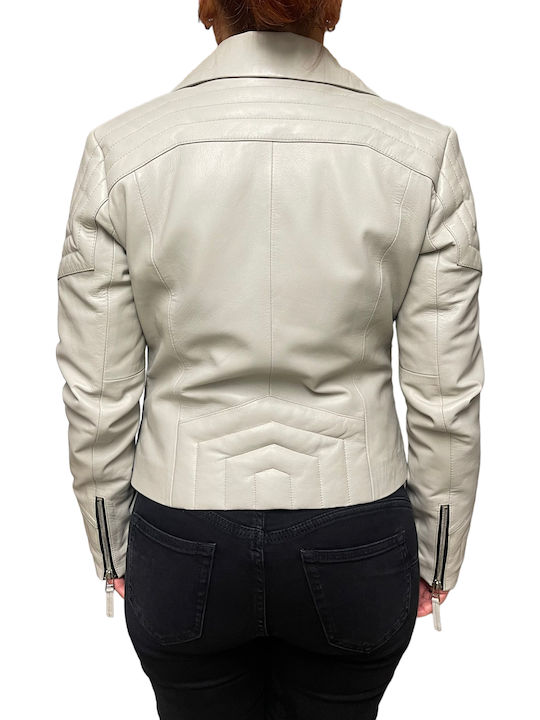 Δερμάτινο Γυναικείο Biker Jacket Λευκό