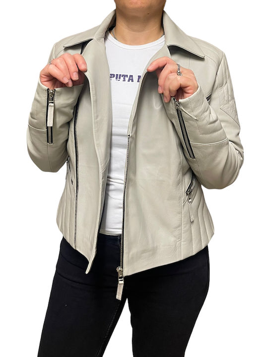 Δερμάτινο Γυναικείο Biker Jacket Λευκό