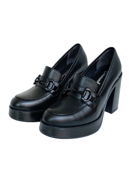 Leder Pumps mit Chunky hohem Absatz Schwarz