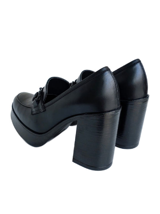 Leder Pumps mit Chunky hohem Absatz Schwarz