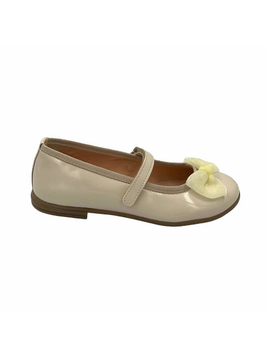 Aby Kids Anatomic Leather Ballerinas with Hoop & Loop Closure Beige