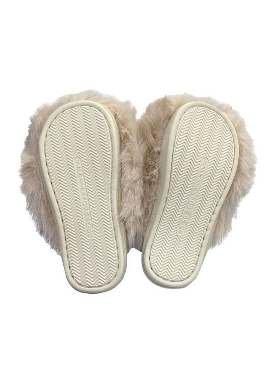 Winter Damen Hausschuhe mit Fell Beige