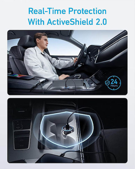 Anker Powerdrive Φορτιστής Αυτοκινήτου 52.5W 3A με Θύρες: 1xUSB 1xType-C Μαύρο Χρώμα
