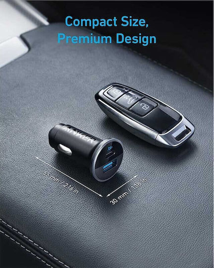 Anker Powerdrive Φορτιστής Αυτοκινήτου 52.5W 3A με Θύρες: 1xUSB 1xType-C Μαύρο Χρώμα