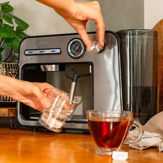 Cecotec Power Espresso 20 Square Pro Μηχανή Espresso 1450W Πίεσης 20bar Ασημί