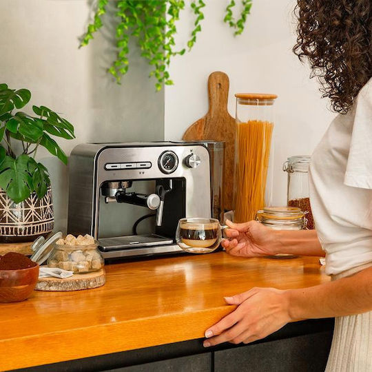 Cecotec Power Espresso 20 Square Pro Μηχανή Espresso 1450W Πίεσης 20bar Ασημί