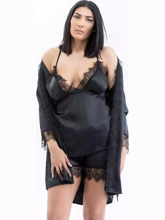 Lafagot Winter Women's Robe with Pyjama Black