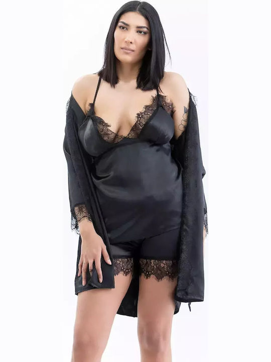 Lafagot Winter Damen Robe mit Pyjama Schwarz
