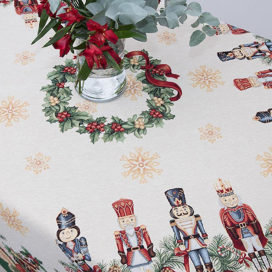 Dimeco Christmas Tablecloth Fabric Beige L140xW140cm.