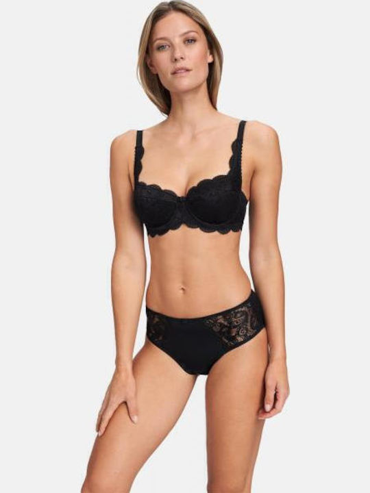 Balconette Μαύρο Σουτιέν Push Up με Μπανέλες
