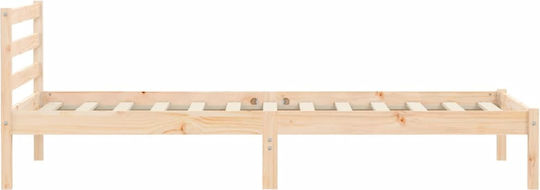 Bed Single Upholstered with Fabric Masif Pine with Slats for Mattress 75x190cm