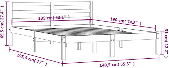 Pat Dublu din Lemn Masiv Alb cu Lamele pentru Saltea 135x190cm