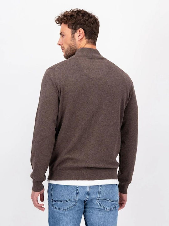 Fynch Hatton Men's Long Sleeve Sweater with Zipper Brown