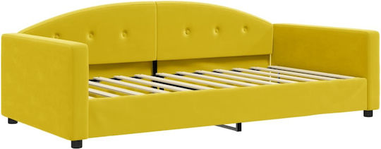 Kinderbett Bett Einzel mit Samt Gelb mit Lattenrost & Matratze 100x200cm