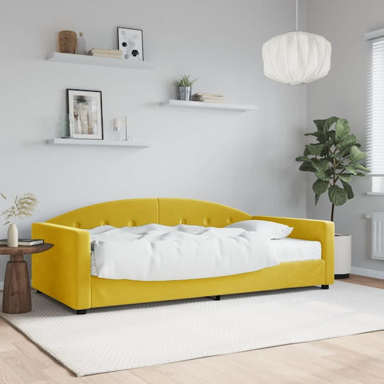 Kinderbett Bett Einzel mit Samt Gelb mit Lattenrost & Matratze 100x200cm