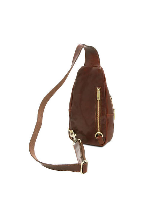 Tuscany Leather Leather Sling Bag with Zipper Brown