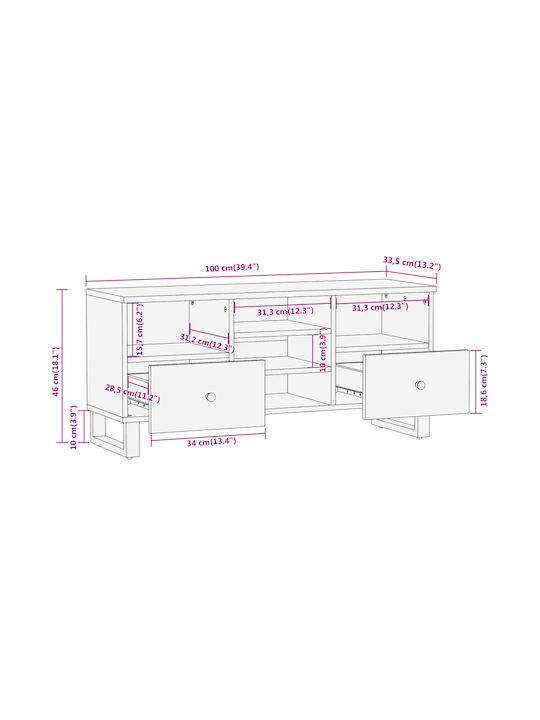 TV Stand from Solid Wood Brown L100xW33.5xH46cm
