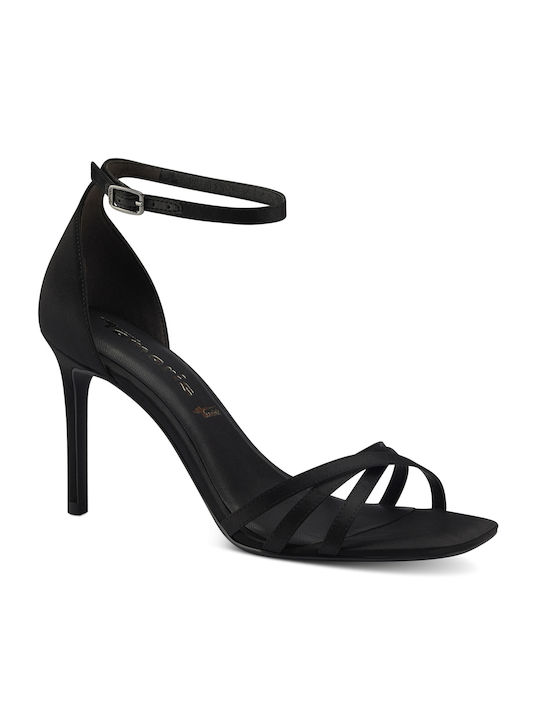 Tamaris Anatomic Suede Women's Sandals Black with Chunky High Heel 1-28324-20-001