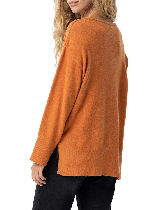 Tiffosi Women's Long Sleeve Sweater with V Neckline Orange