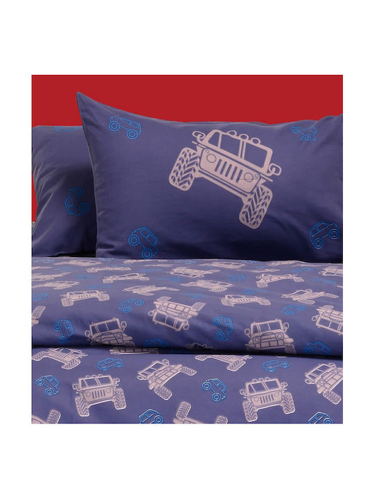 Melinen Sheet Set Single with Elastic Band Cotton Blue 100x200cm 3pcs