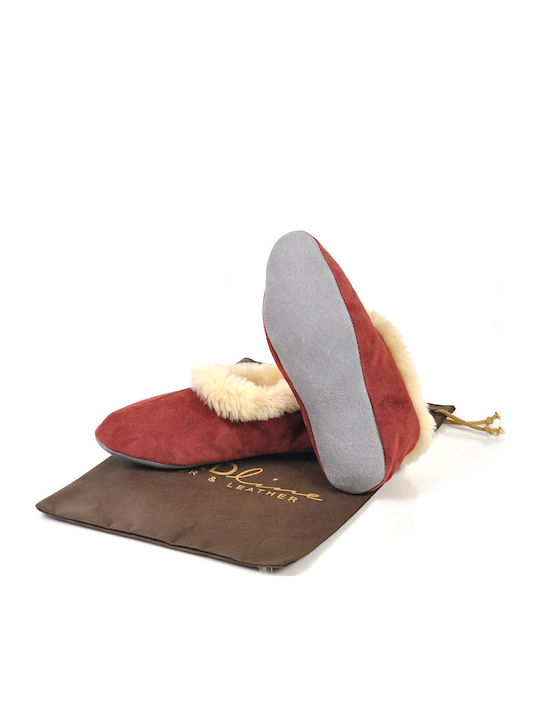 Winter Women's Slippers with Fur Burgundy
