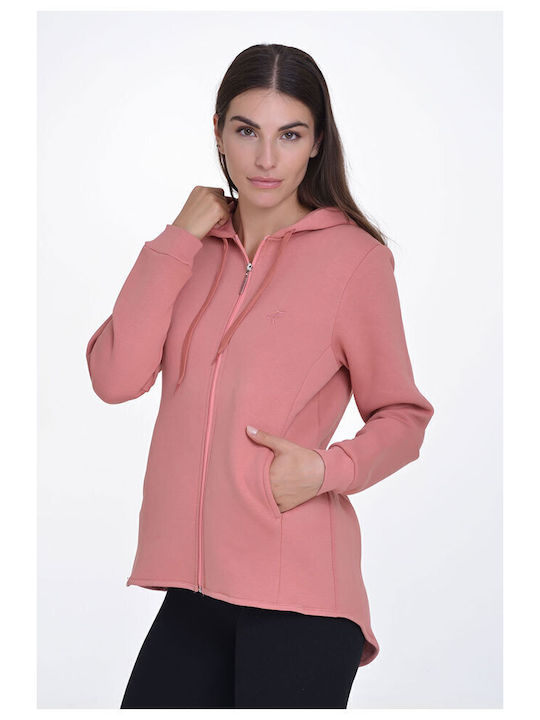 Μακριά Fleece Γυναικεία Ζακέτα σε Ροζ Χρώμα